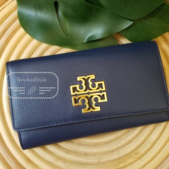 Tory Burch Handbags - TORY BURCH BRITTEN SMART PHONE WALLET NAVY BLUE ROYAL BLUE SNAP BUTTON WRISTLET